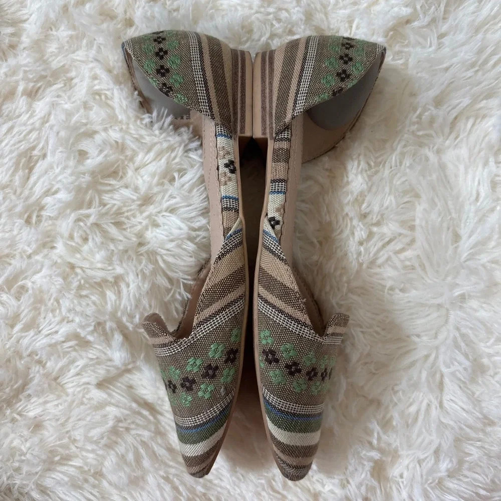 Isaac Mizrahi New York Woven D'Orsay Flats Pointed Toe Brown Green Size 6.5